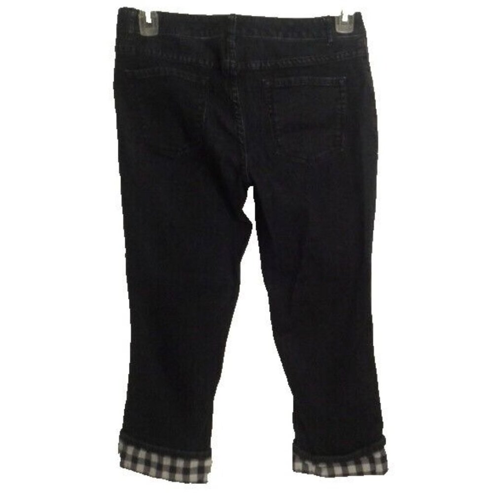 Coldwater Creek 8 denim cropped blue jeans Cuffed Plaid Stretch